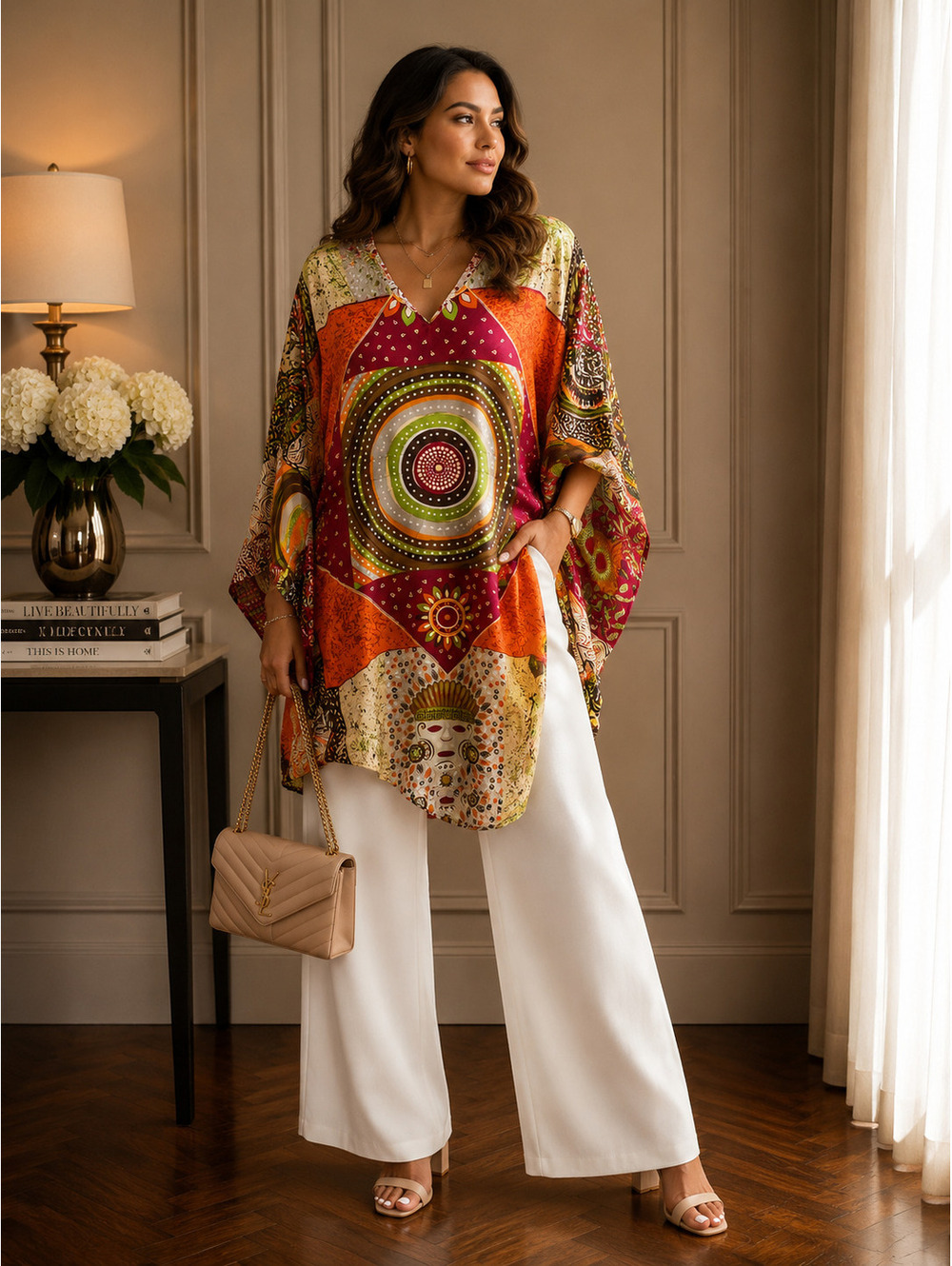 Pineda Covalin Silk Caftan Poncho Blouse